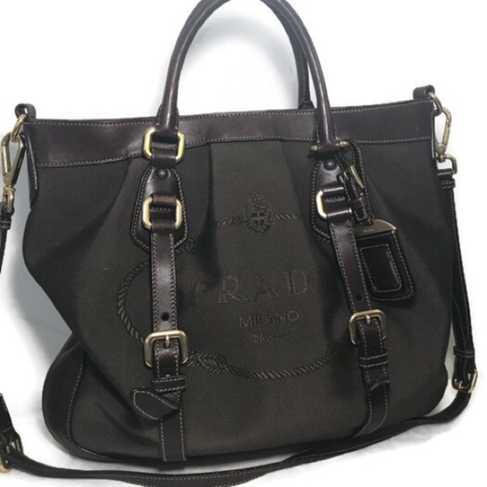 Prada Brown Canvas Satchel Bag